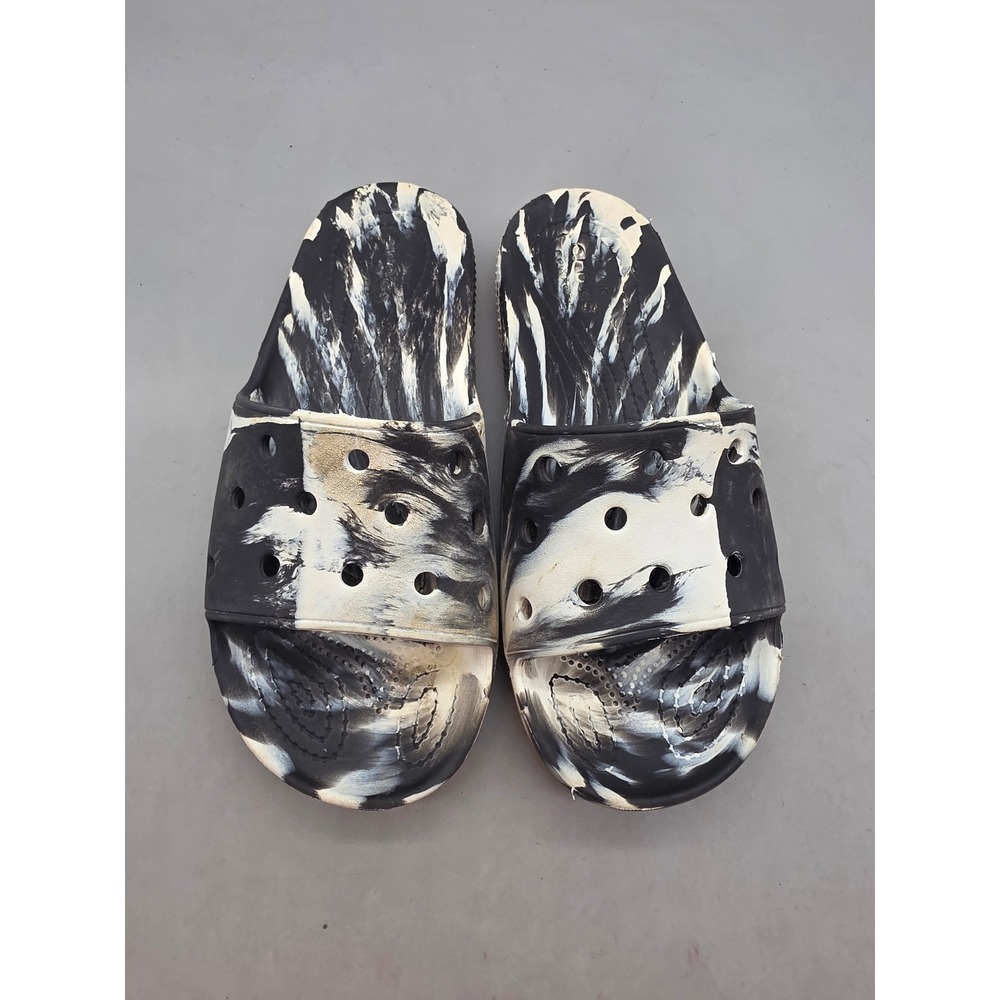 Crocs Classic Marbled Slides Black White Marble Slip On Sandals Mens 7 Womens 9‎